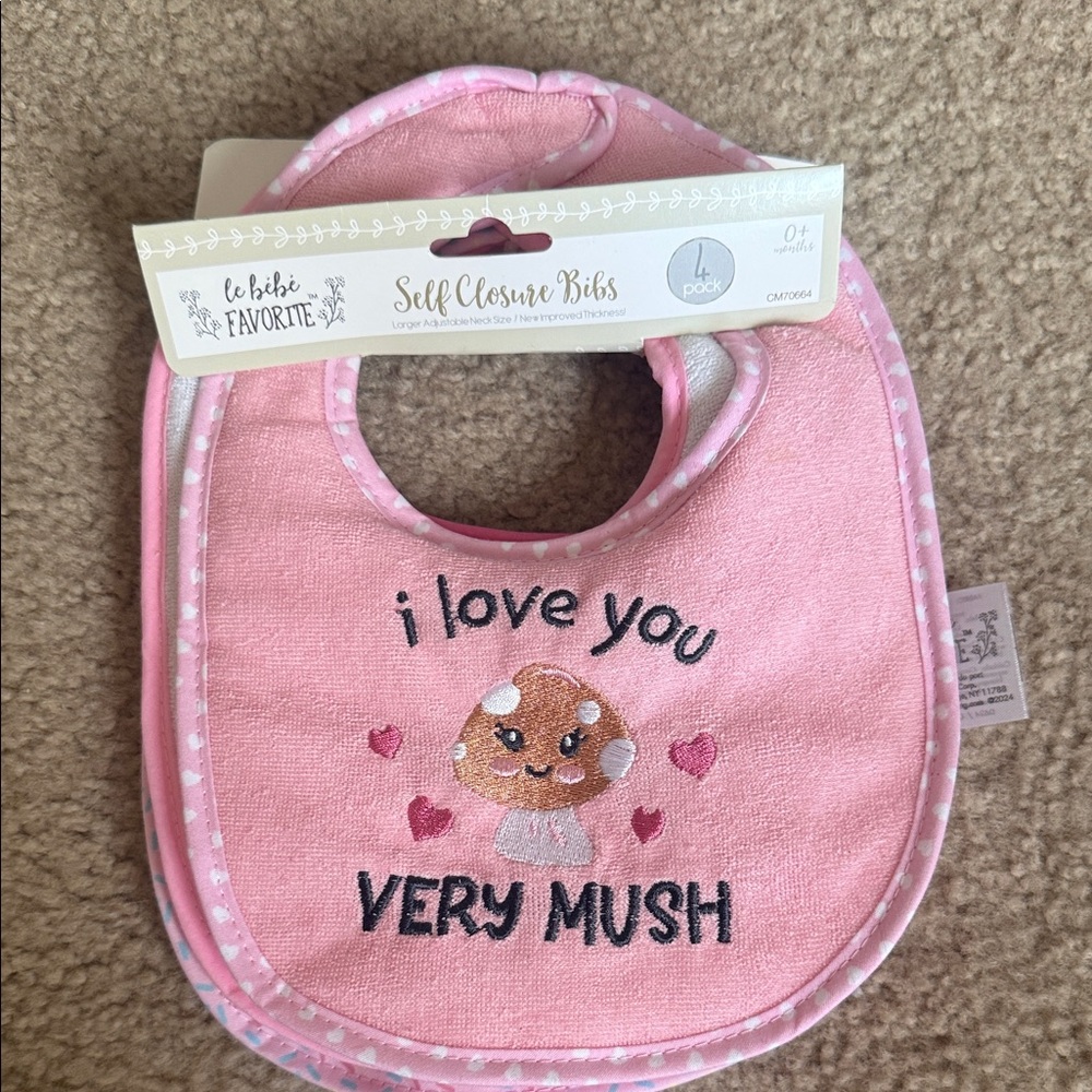 Pink 'I Love You Very Mush' Baby Bib - Self Closure